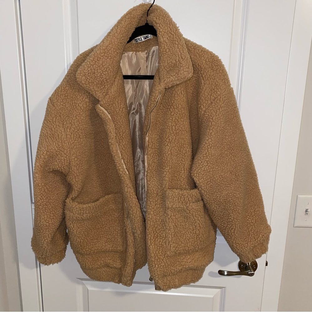Oversized Sherpa Jacket Tan